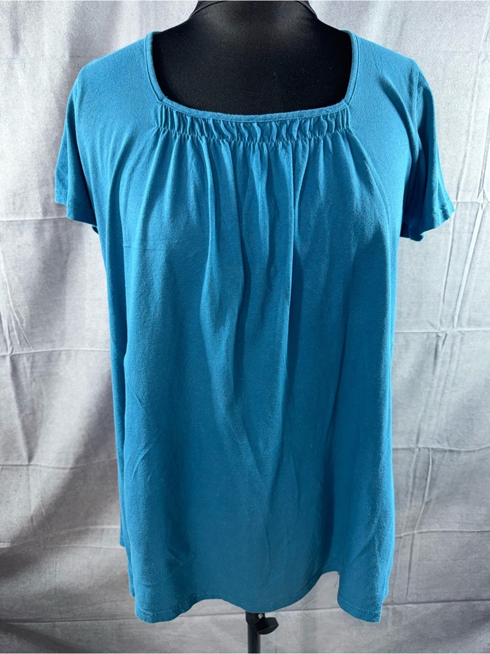 3072-Only Necessities Teal Short-Sleeve Gathered Square Neck Tunic